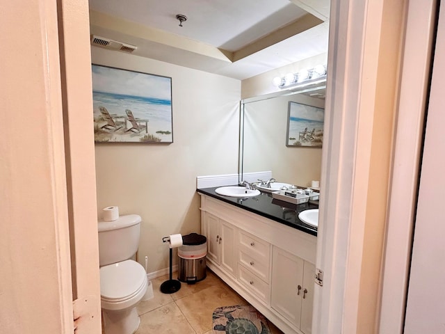 bathroom featuring tile patterned flooring, vanity, and toilet