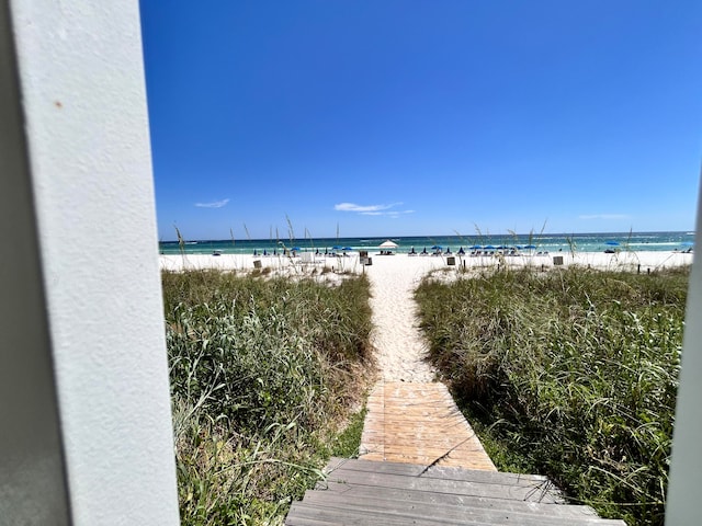 view of water feature featuring a view of the beach