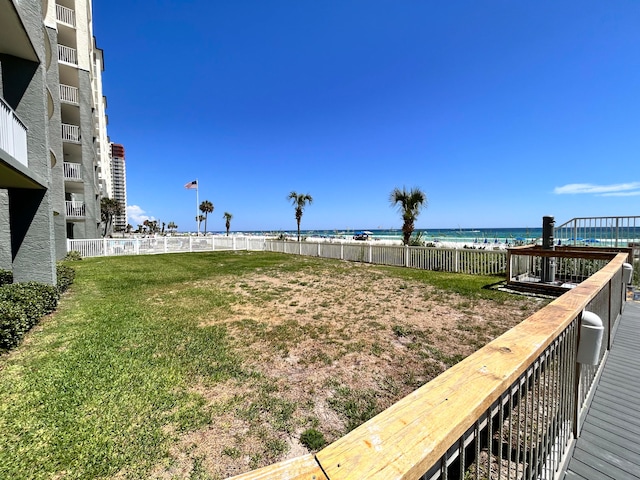 view of yard with a water view