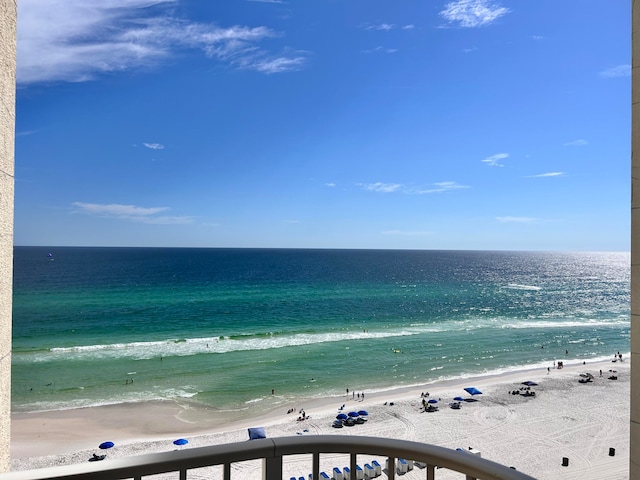 view of water feature with a view of the beach