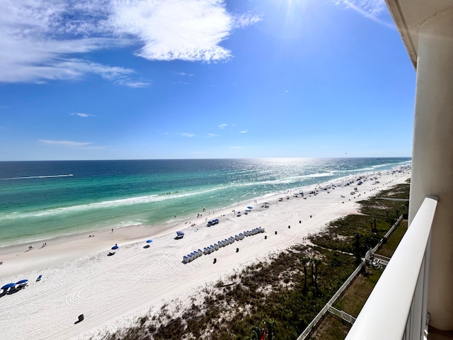 view of water feature featuring a beach view