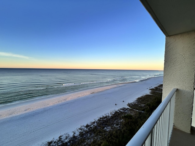 view of water feature with a beach view