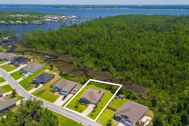 aerial view with a water view