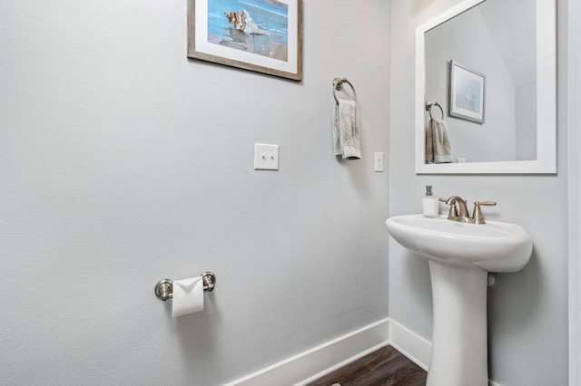 bathroom with wood-type flooring