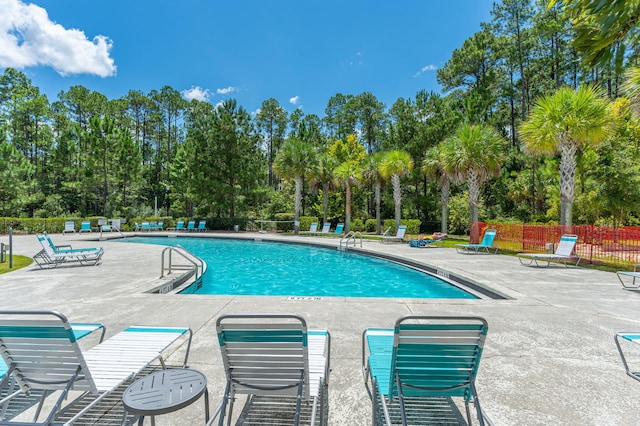 view of swimming pool with a patio area