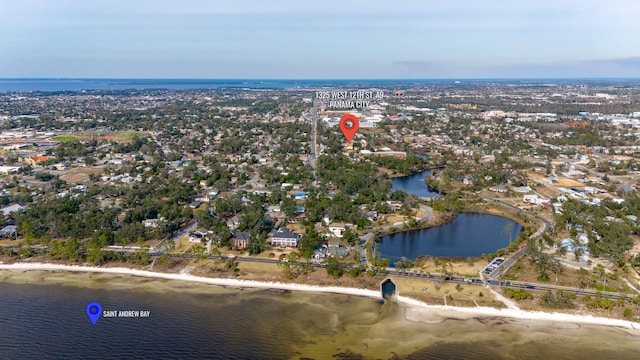 aerial view with a water view