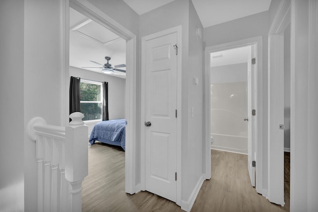 hallway with light hardwood / wood-style floors