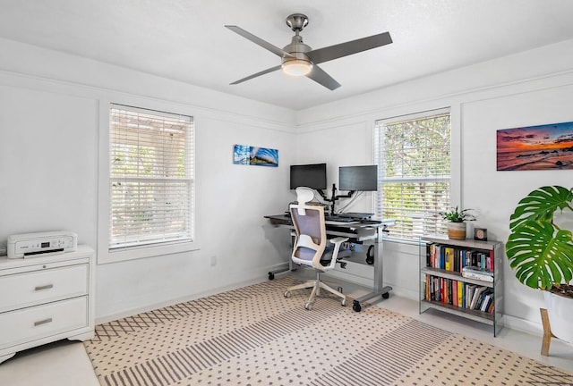 office area featuring ceiling fan