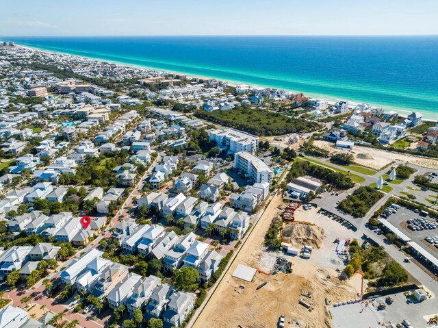 aerial view featuring a beach view and a water view