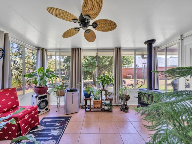 sunroom / solarium featuring a wealth of natural light and ceiling fan