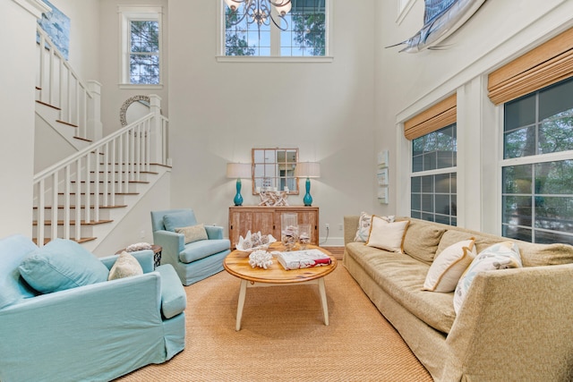 living room with a chandelier