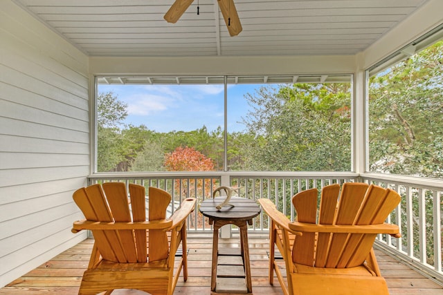 sunroom with ceiling fan and plenty of natural light