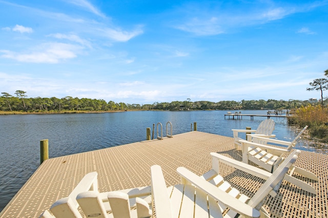 view of dock with a water view