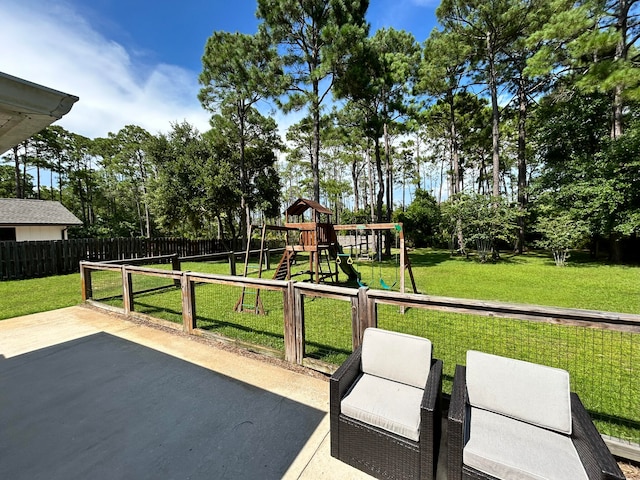 view of patio / terrace featuring a playground