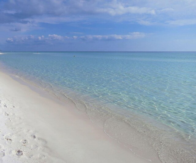 view of water feature with a beach view