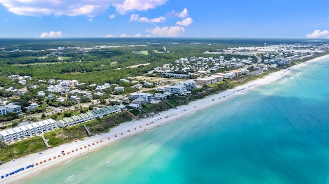 aerial view featuring a beach view and a water view