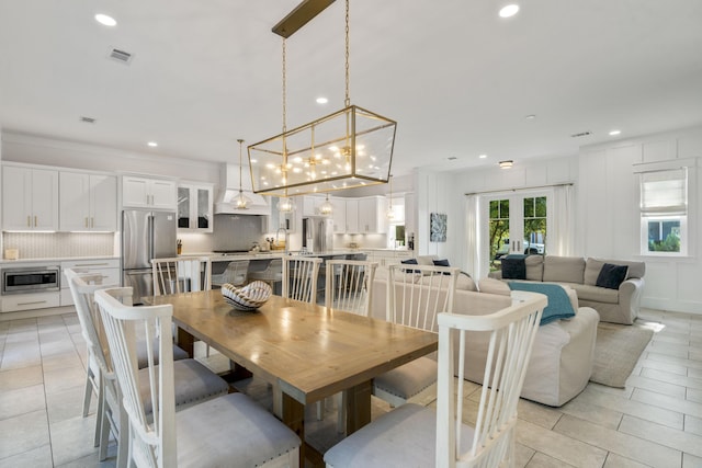 dining space with recessed lighting, visible vents, and light tile patterned floors