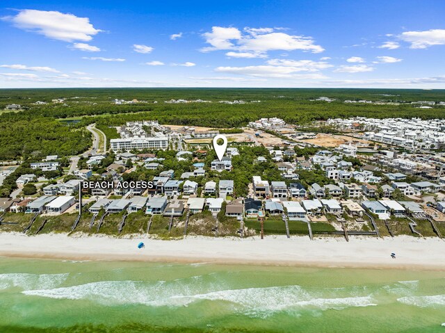 aerial view with a view of the beach and a water view