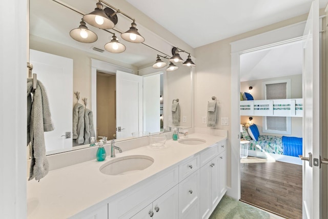 bathroom featuring wood-type flooring and vanity