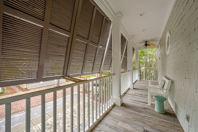 deck featuring ceiling fan and covered porch