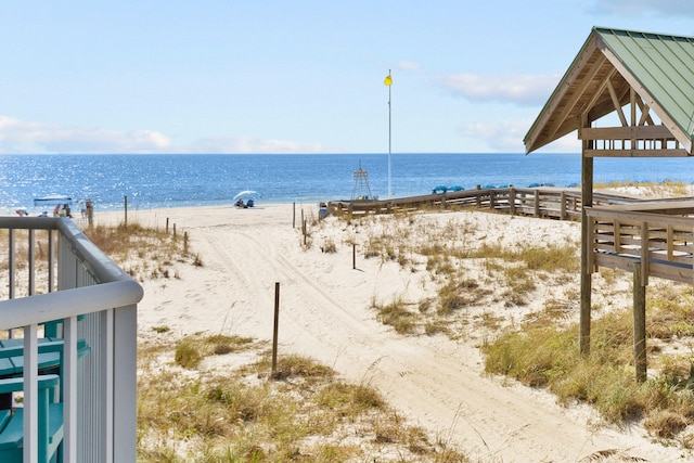 view of water feature featuring a beach view