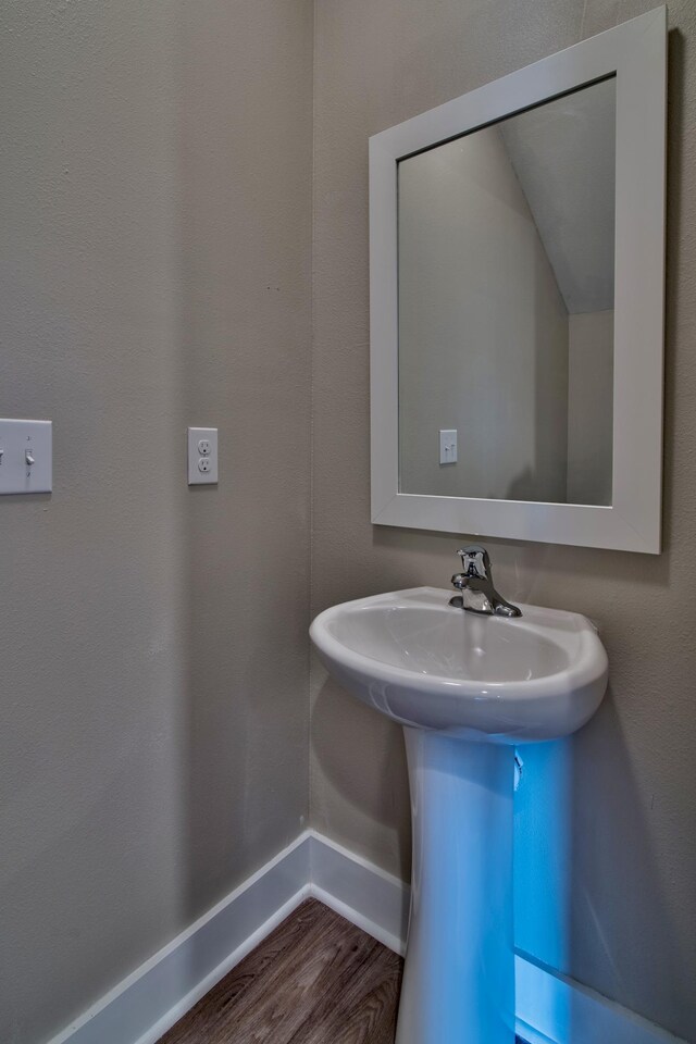 bathroom with wood-type flooring