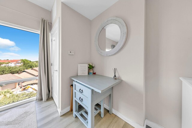 bathroom featuring hardwood / wood-style floors and vanity