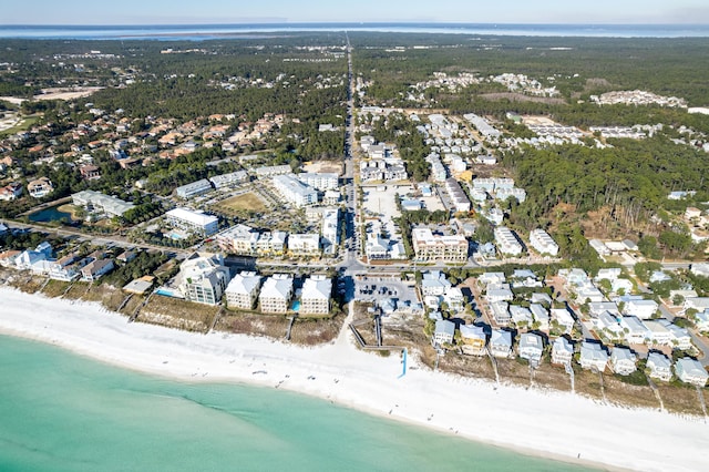 bird's eye view with a view of the beach and a water view