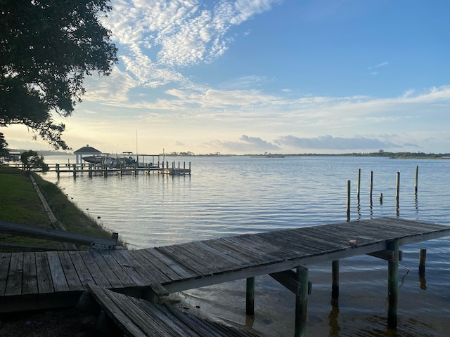 dock area with a water view