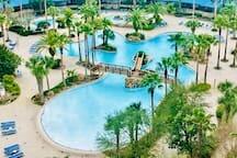 view of pool featuring a hot tub