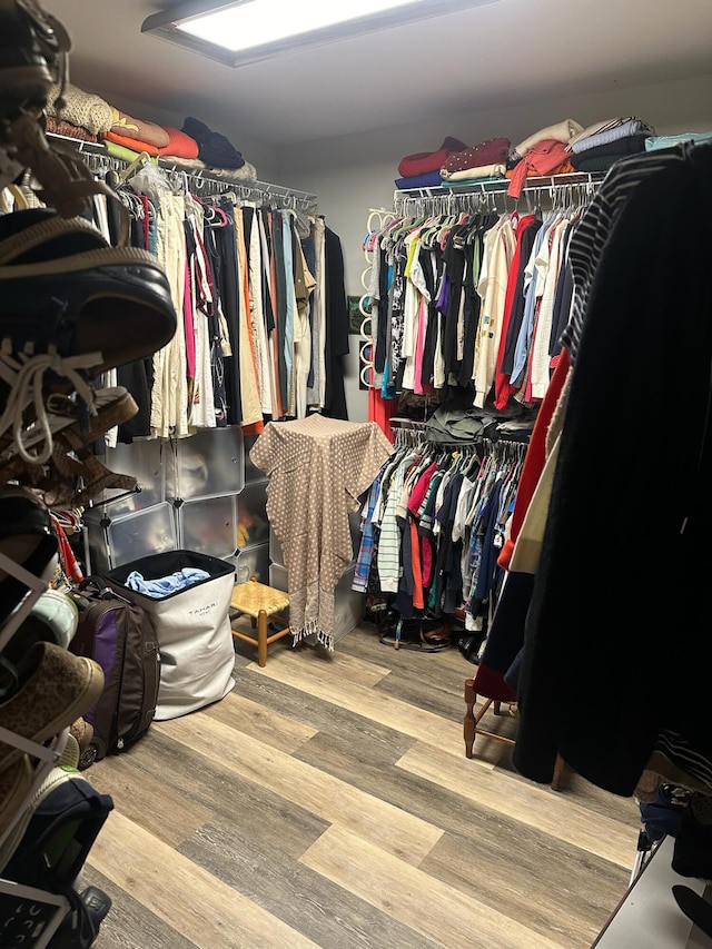 spacious closet featuring light hardwood / wood-style flooring