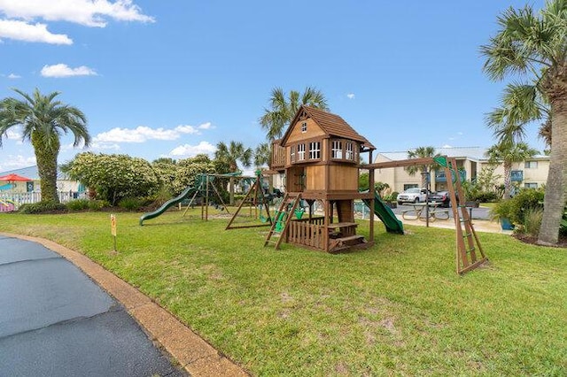 view of playground featuring a lawn