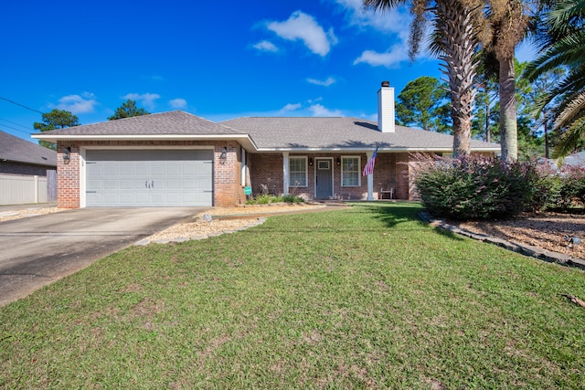 single story home with a garage and a front yard