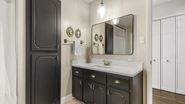 full bath featuring vanity and wood finished floors