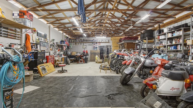 garage featuring a workshop area