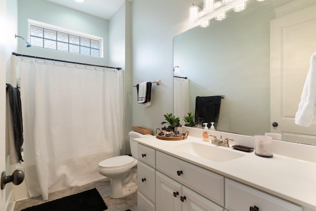 full bathroom featuring vanity, toilet, tile patterned floors, and shower / bath combo with shower curtain