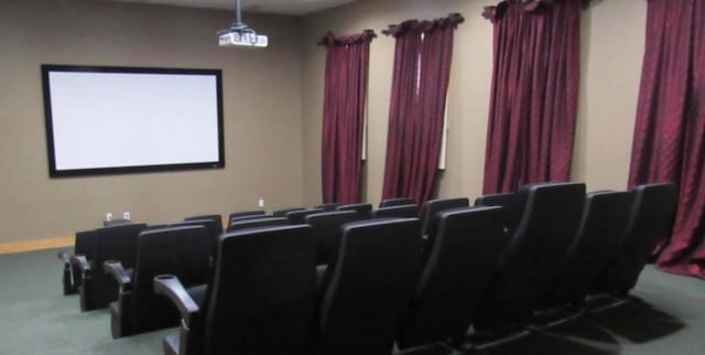 home theater with carpet floors