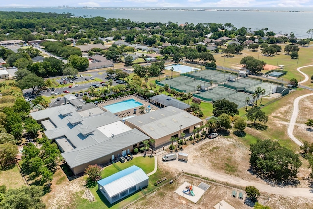 aerial view with a water view