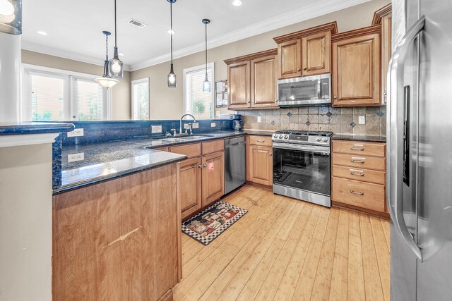 kitchen with plenty of natural light, light hardwood / wood-style flooring, and stainless steel appliances