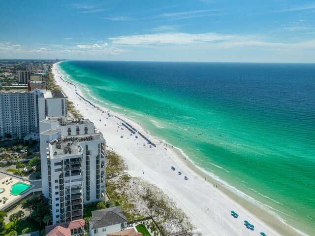 aerial view featuring a beach view and a water view