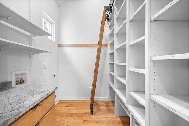 walk in closet featuring light hardwood / wood-style floors