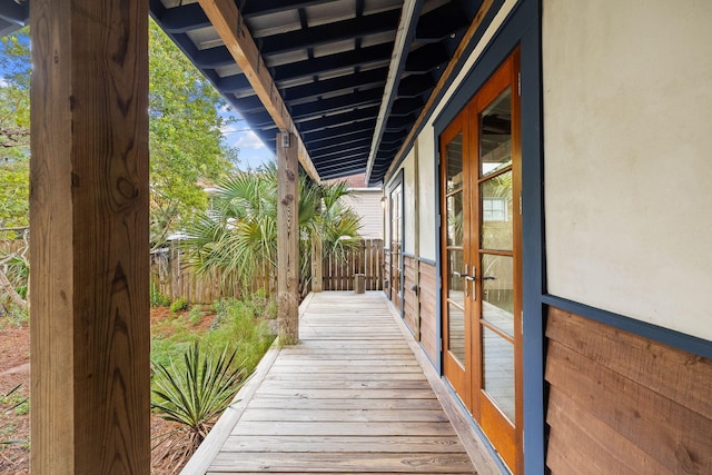 wooden terrace with french doors