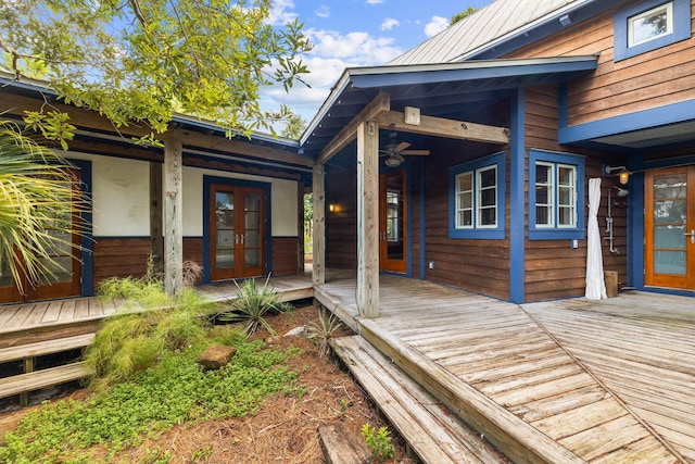 wooden deck with french doors