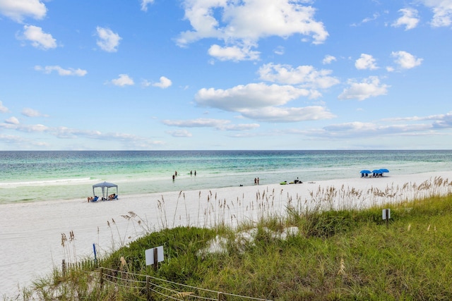 property view of water featuring a beach view