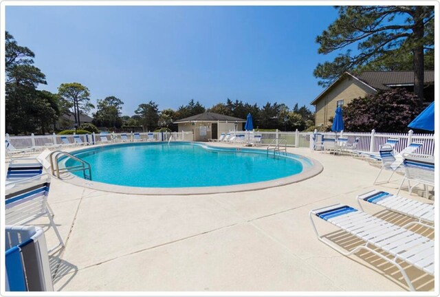 view of pool featuring a patio