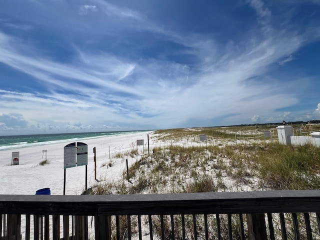 view of water feature with a beach view