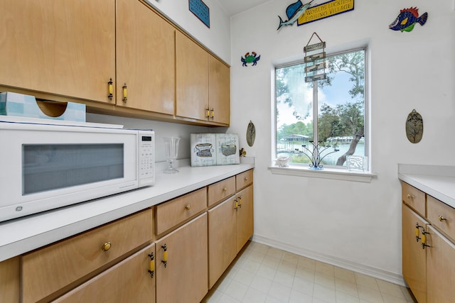 664 Woodland Bayou Dr, Santa Rosa Beach, FL 32459 - kitchen featuring white microwave, light countertops, and baseboards