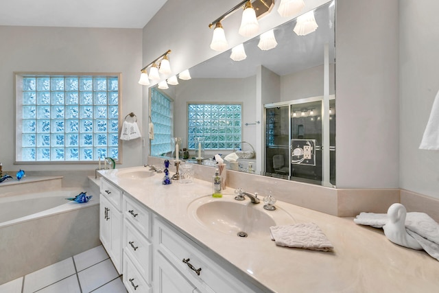 664 Woodland Bayou Dr, Santa Rosa Beach, FL 32459 - full bathroom with double vanity, a bath, a shower stall, and a sink