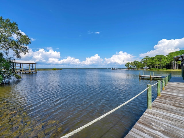 dock area featuring a water view