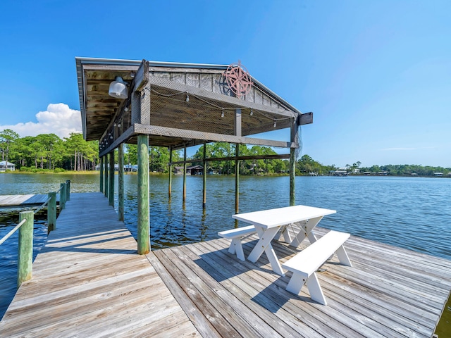 dock area with a water view